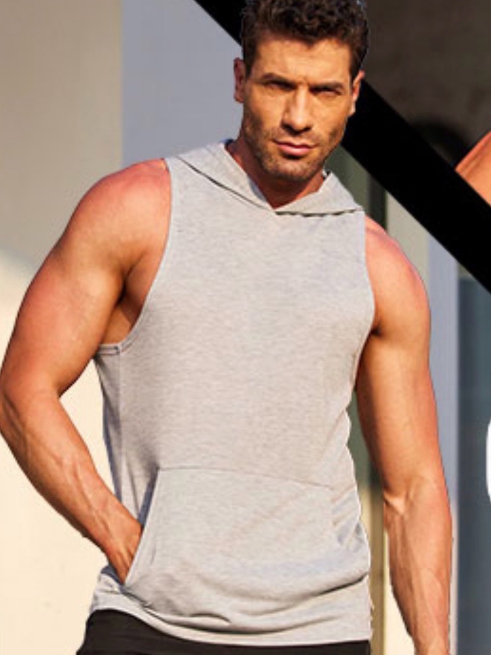 Coofandy Hooded Tank Top Men's XL Gray Sleeveless Muscle Gym Workout Shirt